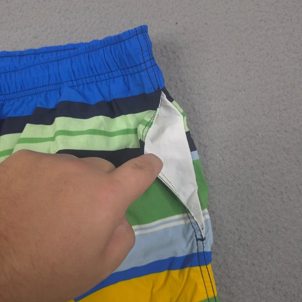 Vintage Nautica Swim Trunks Mens Large 34 Striped Blue Green Yellow Lined Shorts
